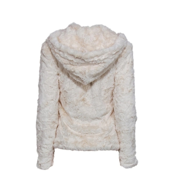 Joseph Ribkoff - lvory Faux Fur Zip-Up Hooded Jacket w/ Front Embellishments - Picture 2 of 11